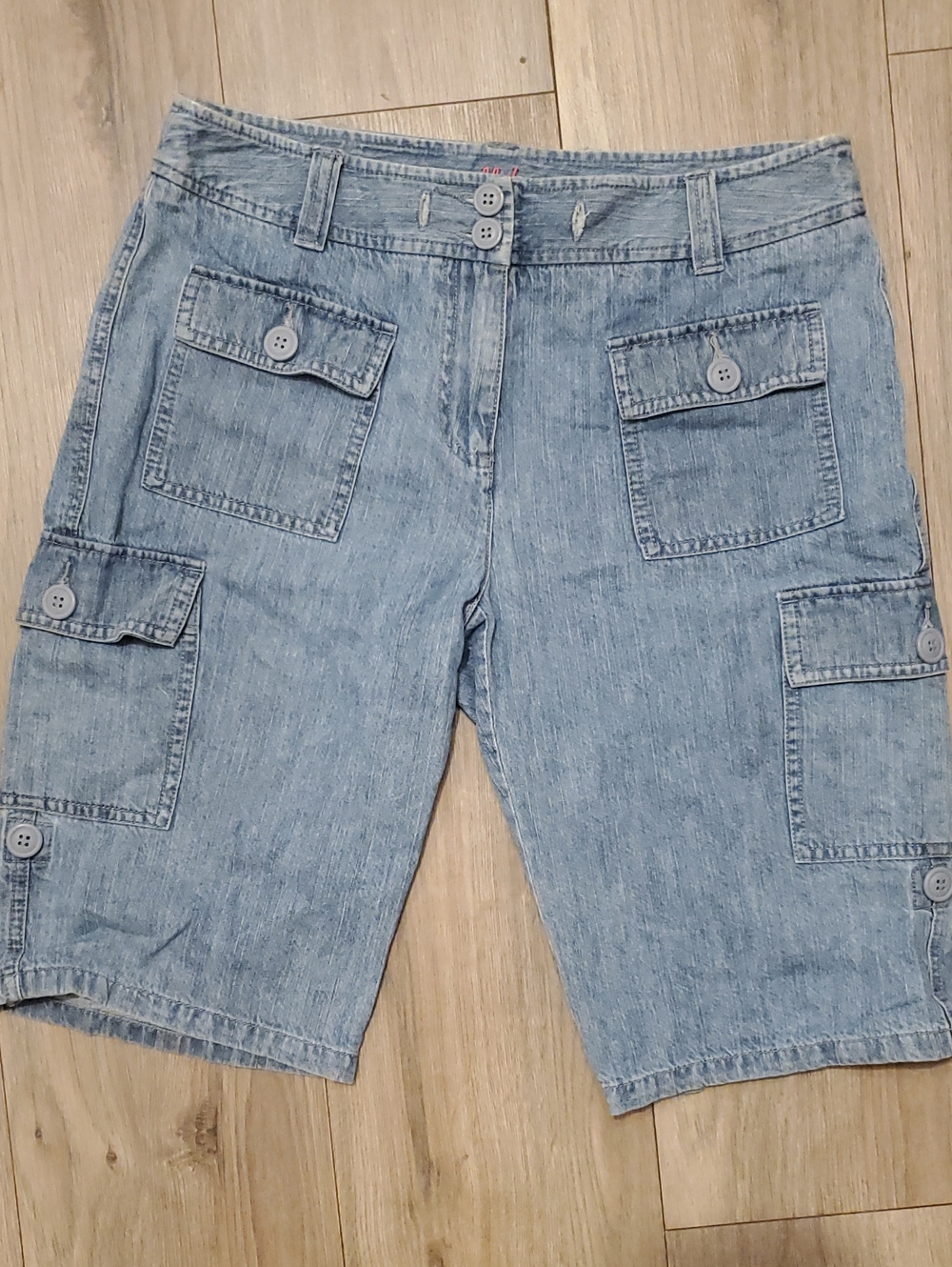 Ruff Hewn Light Blue Denim Cargo Bermuda Shorts